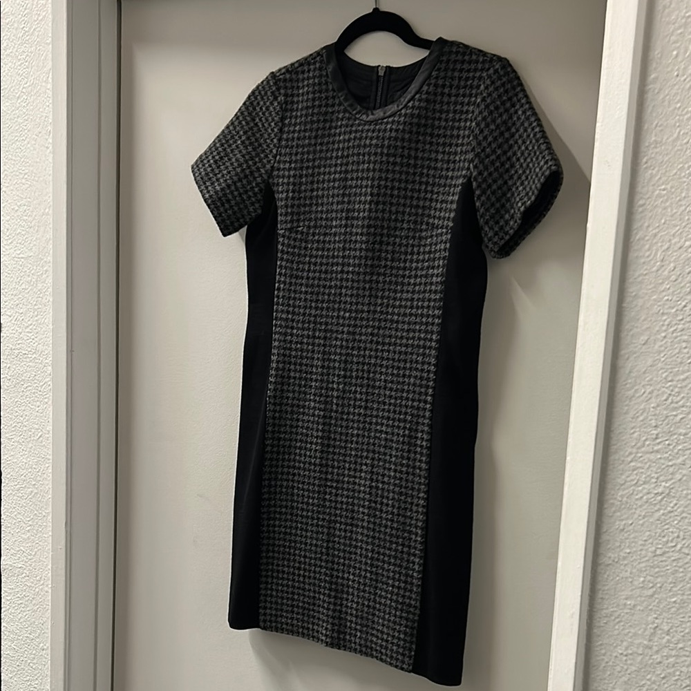 J. Crew Gray and Black Sheath Mini Dress Crew Neck
